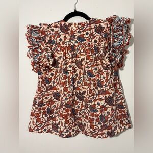 Love the label by Anthropologie Floral Ruffle Sleeve Top  size XS
